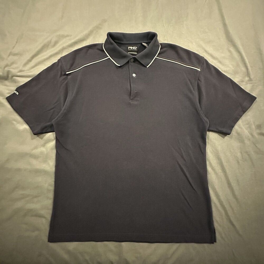 Ping Dry Fiber Dynamics Polo Mens L Striped Performance Golf Shirt 00s 90s Navy